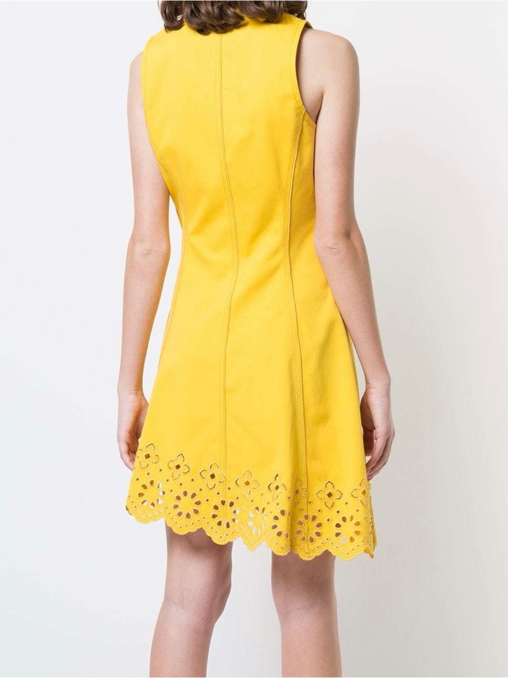 NWT Derek Lam 10 Crosby Yellow Eyelet Scalloped Button Front Mini Dress Size 6 - Picture 3 of 4